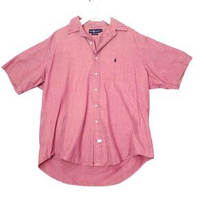 RALPH LAUREN Mens Button Up XL‎ Chambray Salmon Short Sleeve Collar Cotton Logo